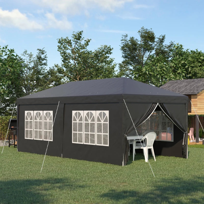 Black 3m x 6 m Pop Up Gazebo with Sides and Windows