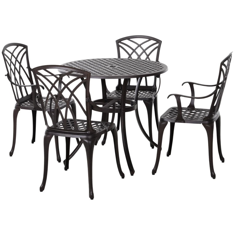 Cast Aluminium Outdoor Furniture Set - 4 Armchairs & Table