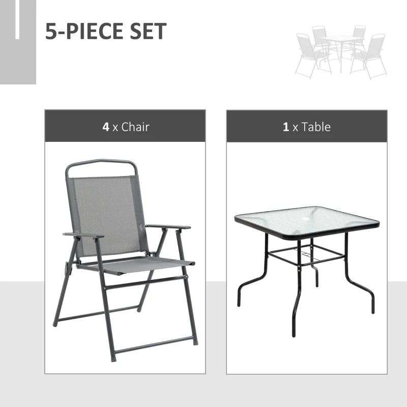 Black Framed 4 Seater Dining Set For Garden With Foldable Chairs