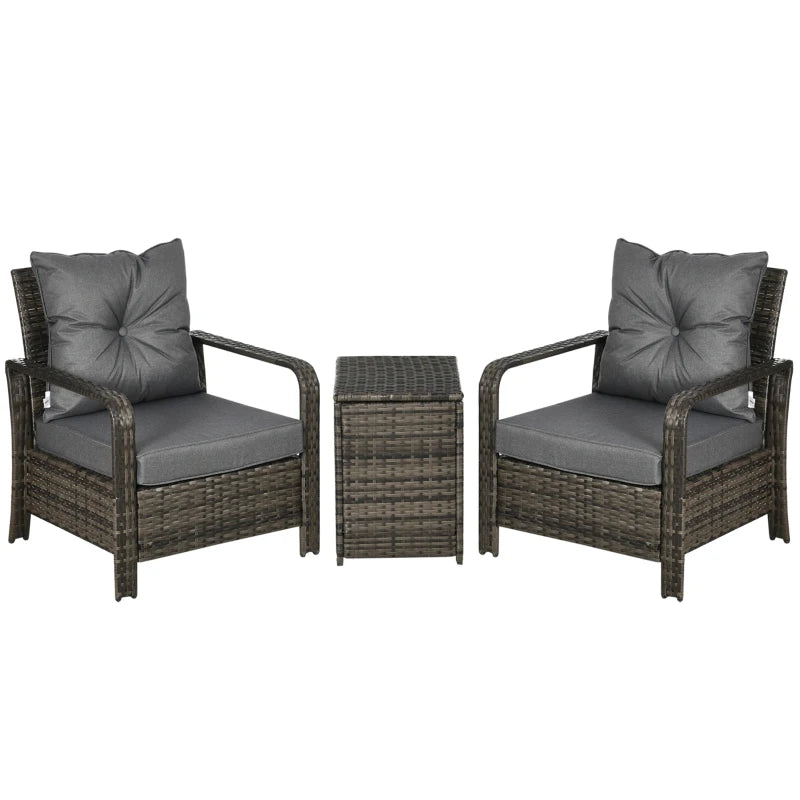 Dark Brown 3 Piece Set With Ash Grey Cushions & Storage Unit