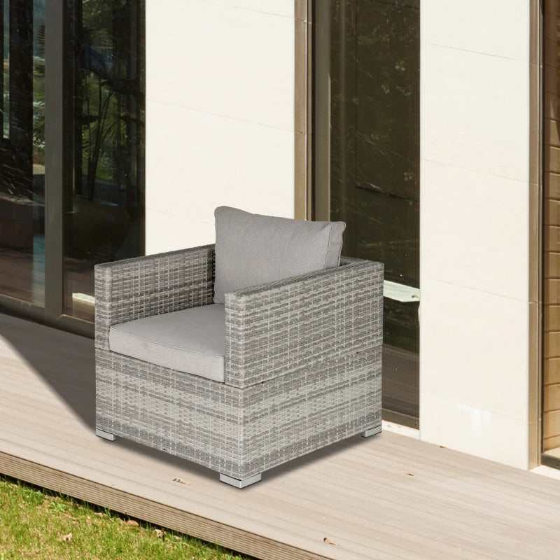 Light Grey Single Seater Rattan Chair with Padded Cushions