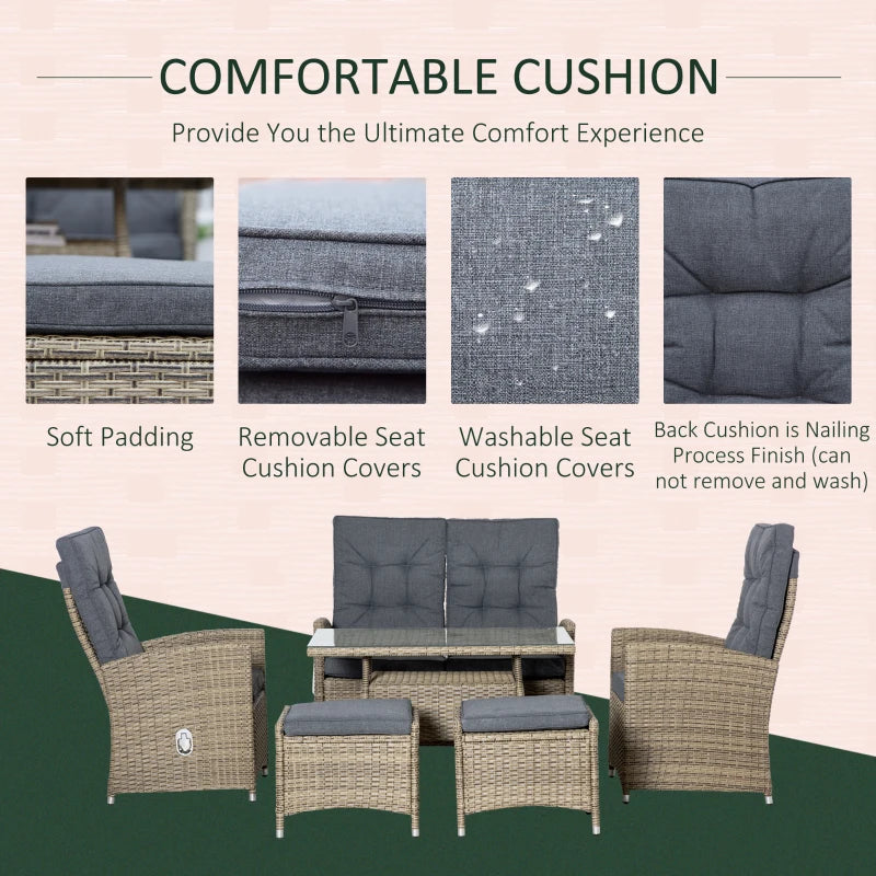 Mixed Grey 4 Seater Rattan Dining Set -Includes Chaise Lounge With Adjustable Backrest