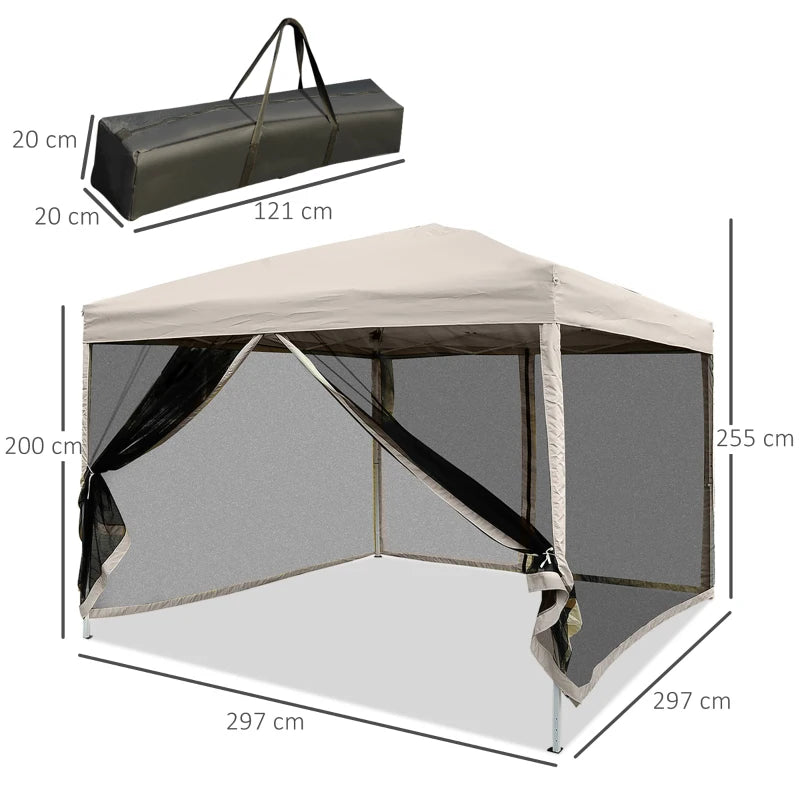 3m x 3m Pop Up Gazebo With Height Adjustable Mesh Screen House
