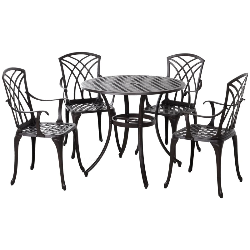 Cast Aluminium Outdoor Furniture Set - 4 Armchairs & Table