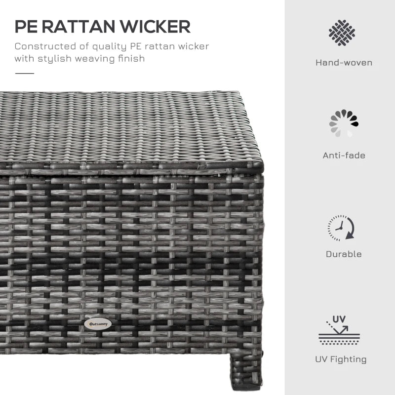 Dark Grey Rattan Footstool With Padded Grey Cushion - 50 x 50 x 35 cm