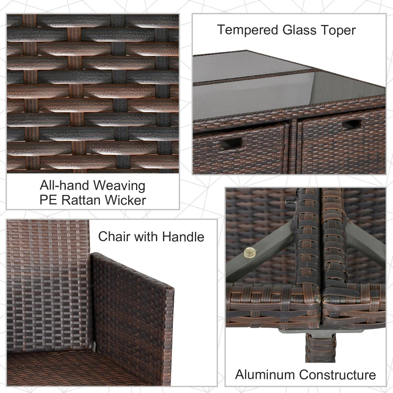 Brown Rattan Dining Set With Light Coloured Cushions & Table