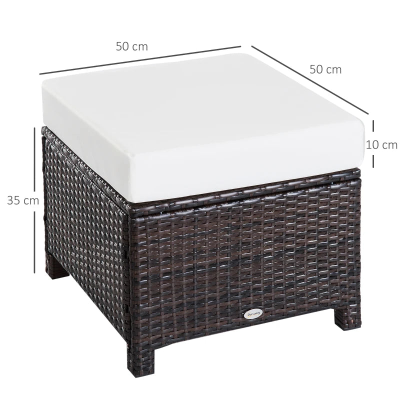 Dark Brown Rattan Footstool With Padded Cream Cushion - 50 x 50 x 35 cm