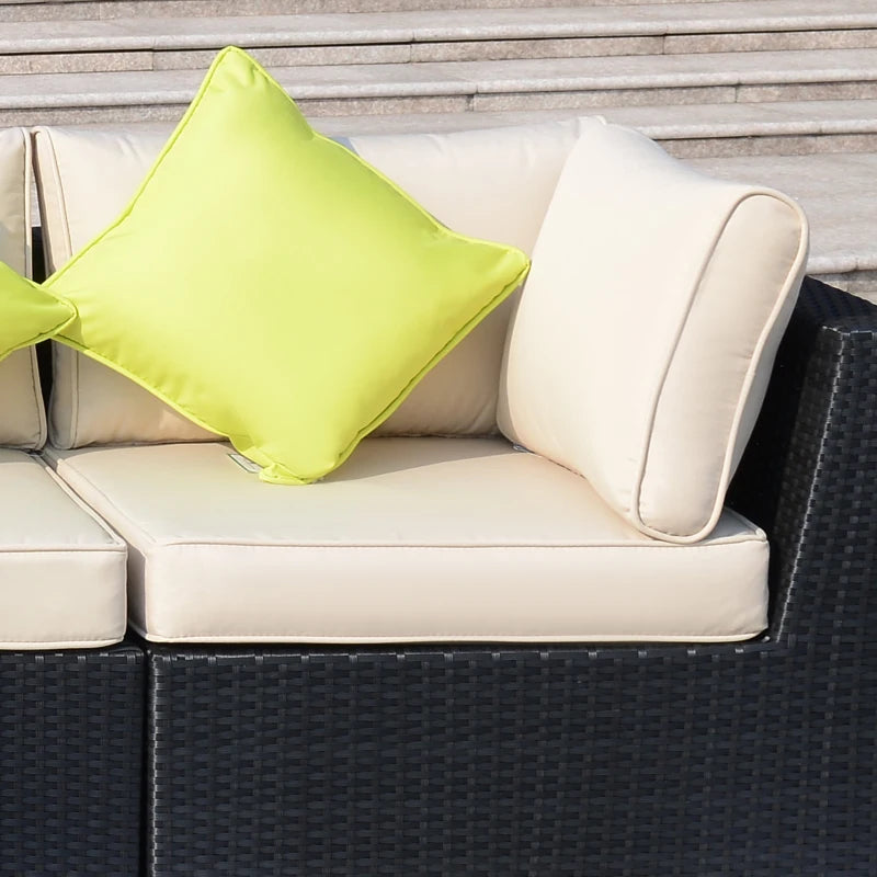 Black 8 Piece Rattan Corner Sofa Set with Cushions and Glass Top Table