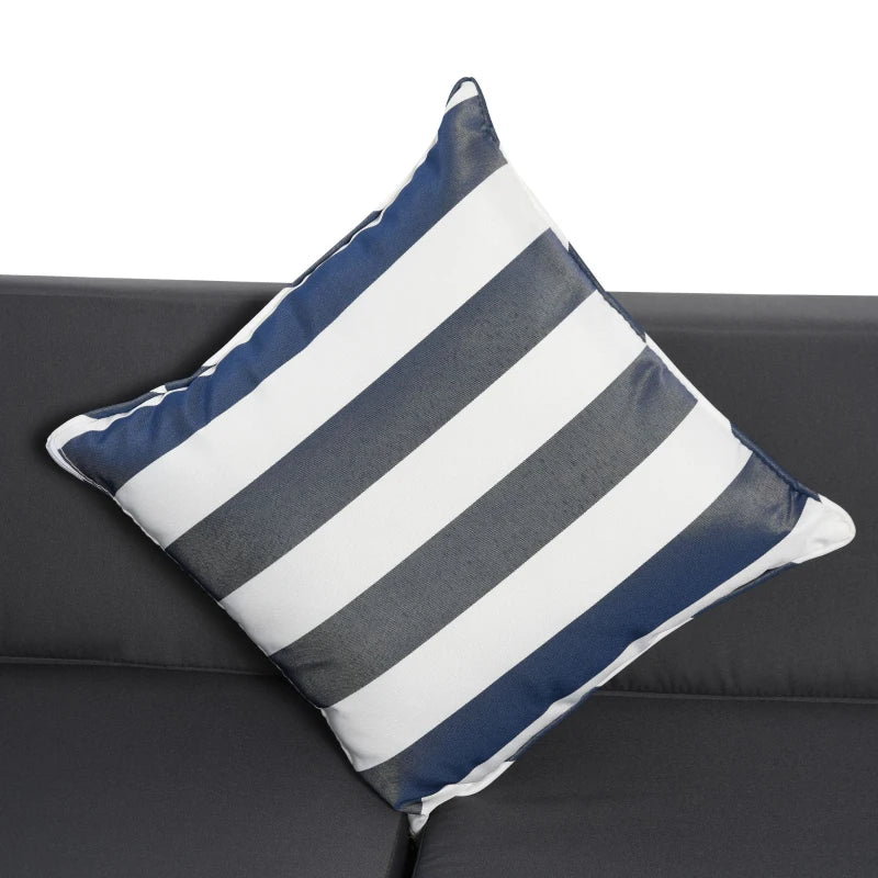 Mixed Brown L-Shaped 3 Seater Sofa With Dark Grey Cushions, Striped Pillows and Glass Top Coffee Table