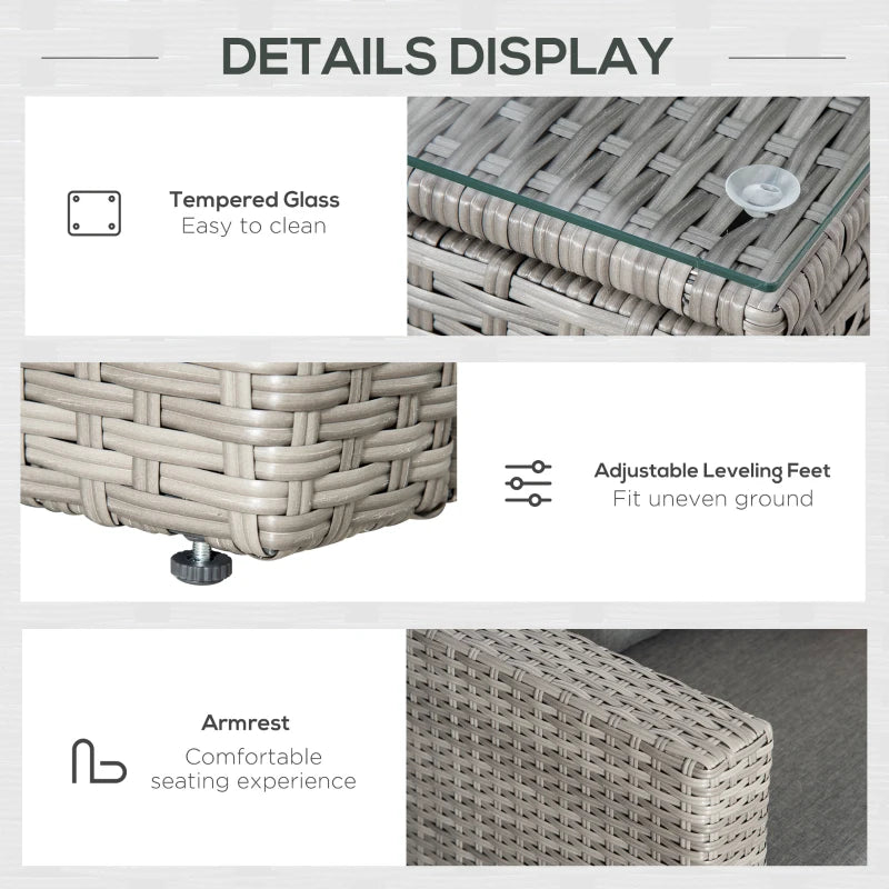 Grey L-Shaped 3 Seater Sofa With Grey Cushions and Glass Top Coffee Table