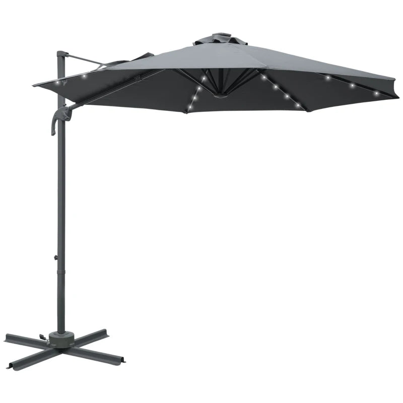 3m x 2.45m Dark Grey Roma Parasol With Crank & Tilt + LED Solar Lights