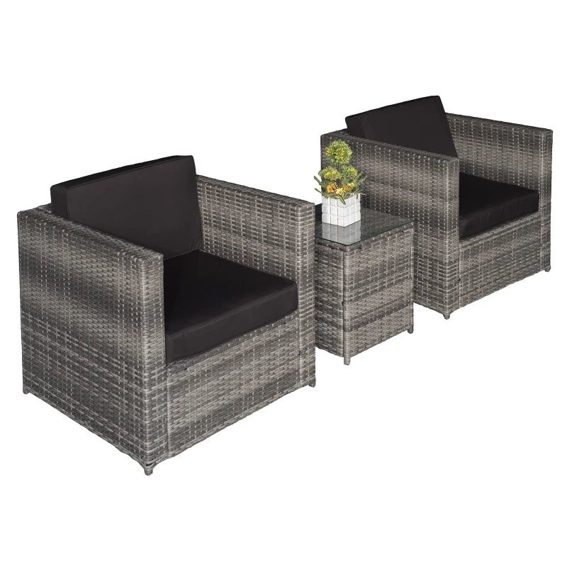 Grey rattan Chair Pair Bistro Set