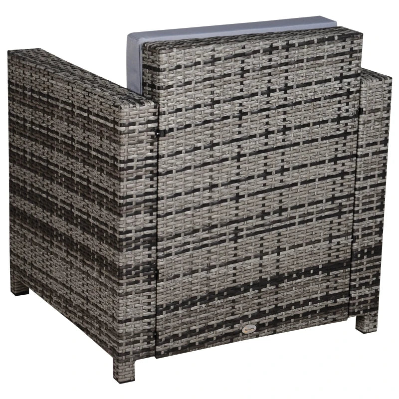 Grey Single Seater Rattan Armchair with Armrests