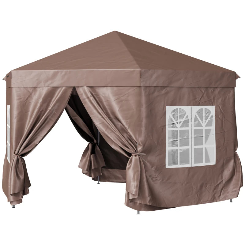 Brown Hexagonal Pop up Gazebo with Storage Bag
