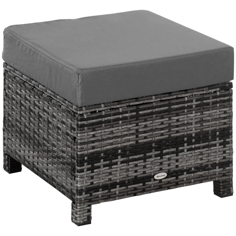 Dark Grey Rattan Footstool With Padded Grey Cushion - 50 x 50 x 35 cm