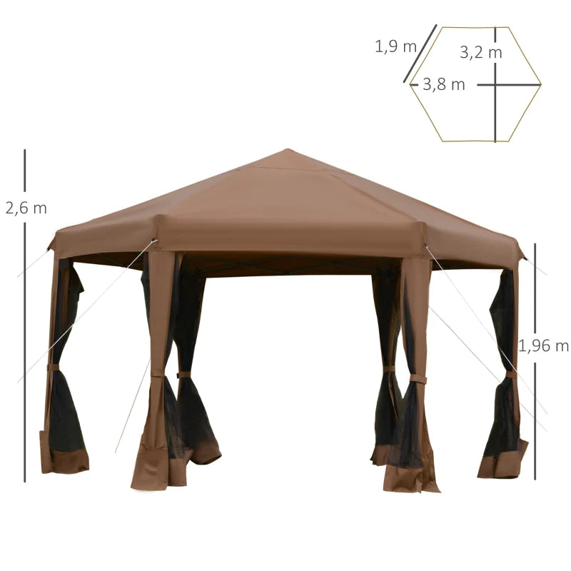 Brown Hexagonal Pop Up Gazebo