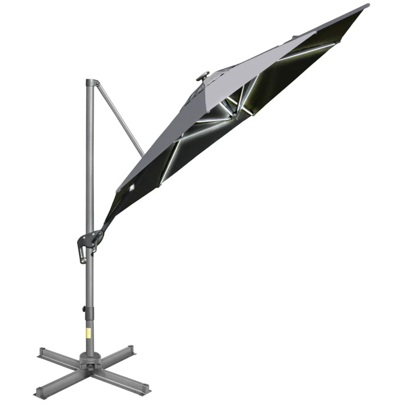 2.55H x 2.98m Light Grey Adjustable Cantilever Parasol With LED Lights