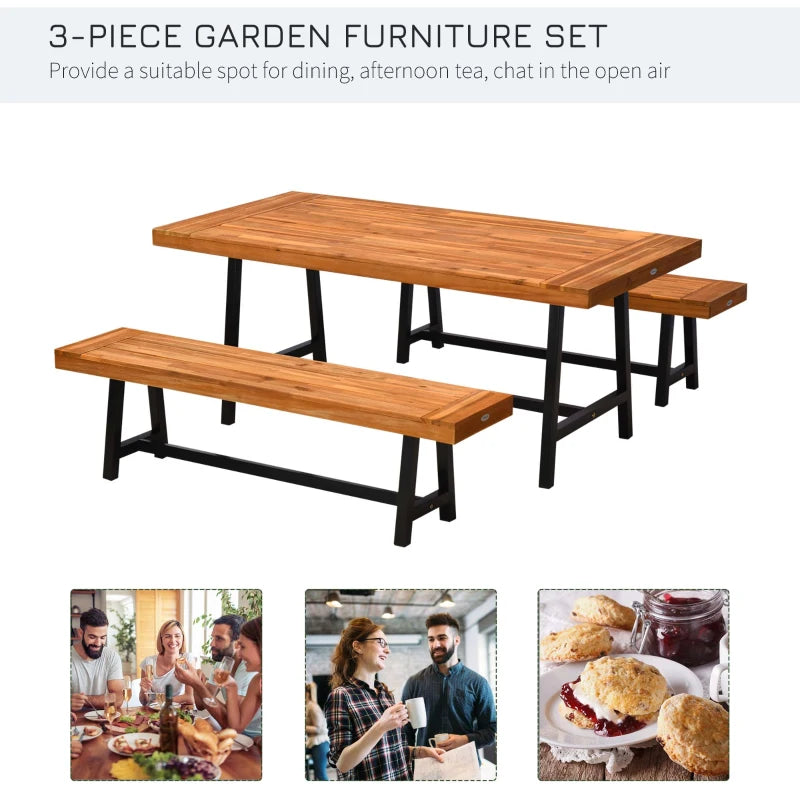 Acacia Wood Dining Trestle With Steel Frame