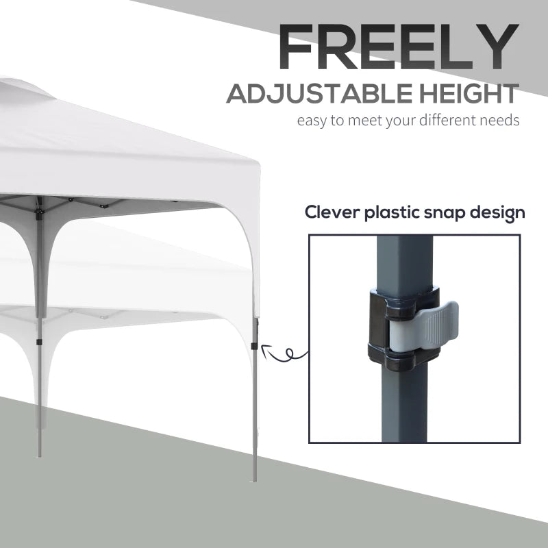3m x 3m White Pop Up Gazebo, with Wheels and 4 Leg Weight Bags - Height Adjustable