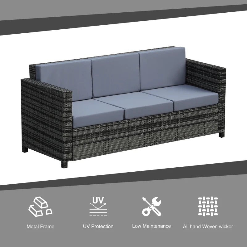 Grey 3-Seater Weather Resistant Rattan Sofa