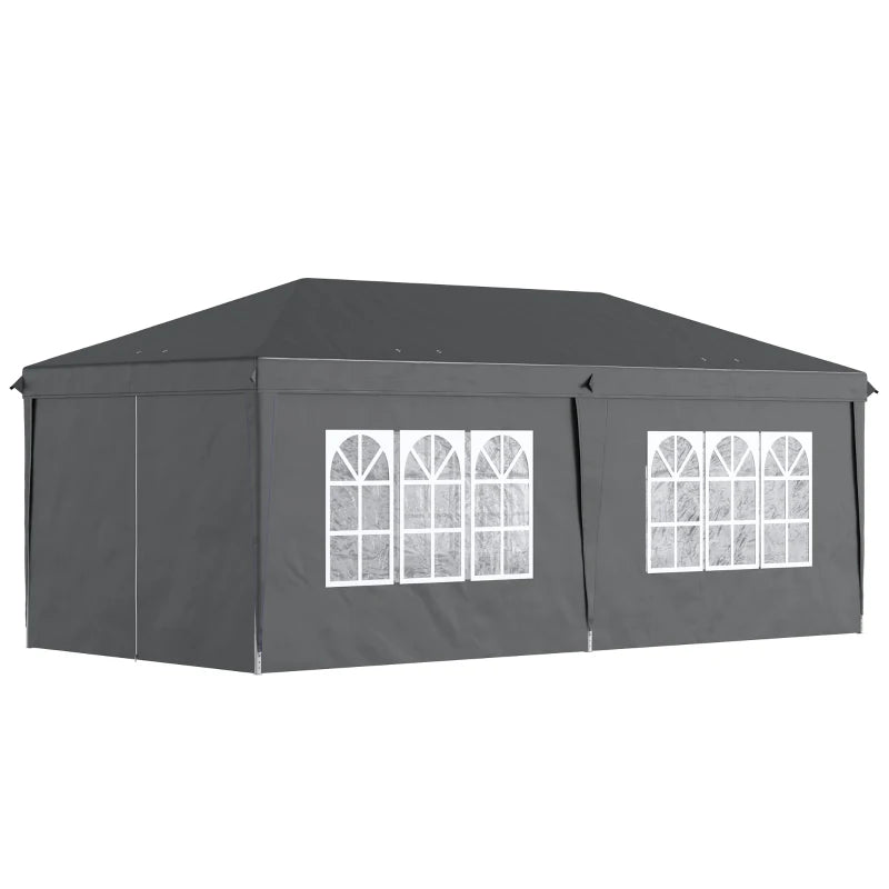 Black 3m x 6 m Pop Up Gazebo with Sides and Windows