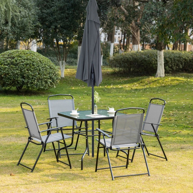 Black Framed 4 Seater Dining Set For Garden With Foldable Chairs