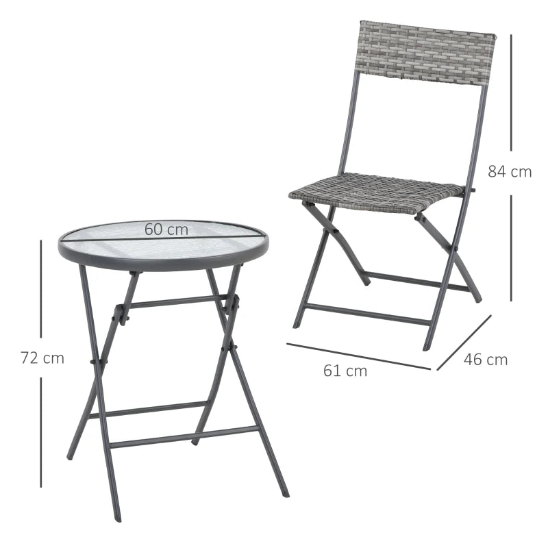 Light Grey Rattan Bistro Set With Foldable Table and Chairs