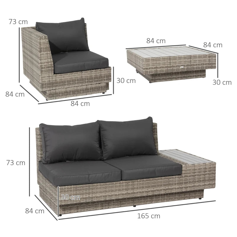 Mixed Grey 5 Seater Rattan Corner Sofa With Dark Cushions and Coffee Table
