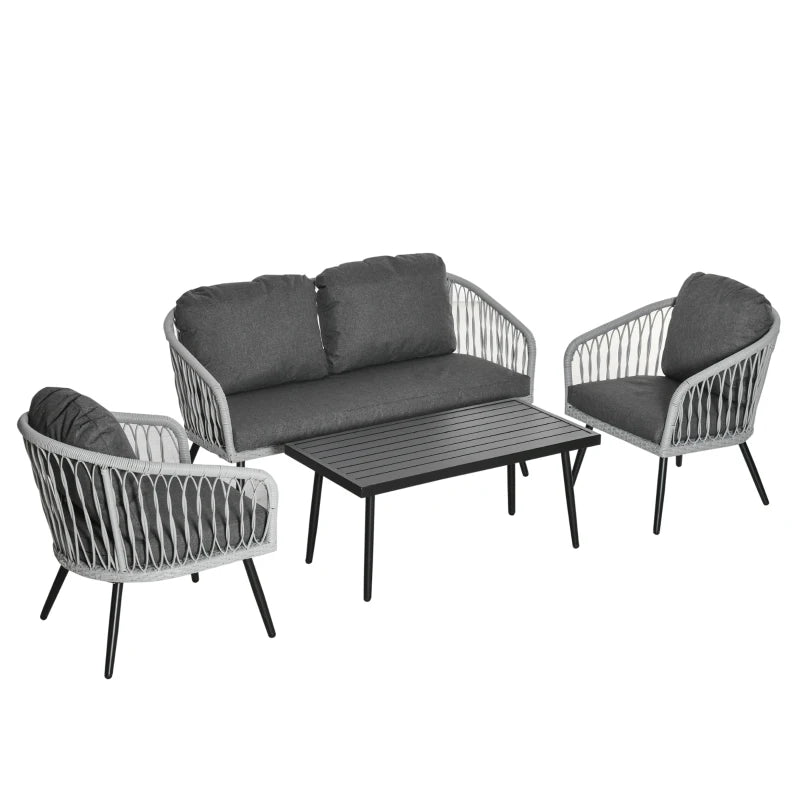 Grey Wicker Furniture Set with 2 Single Cushioned Sofas, 1 Loveseat and 1 Coffee Table