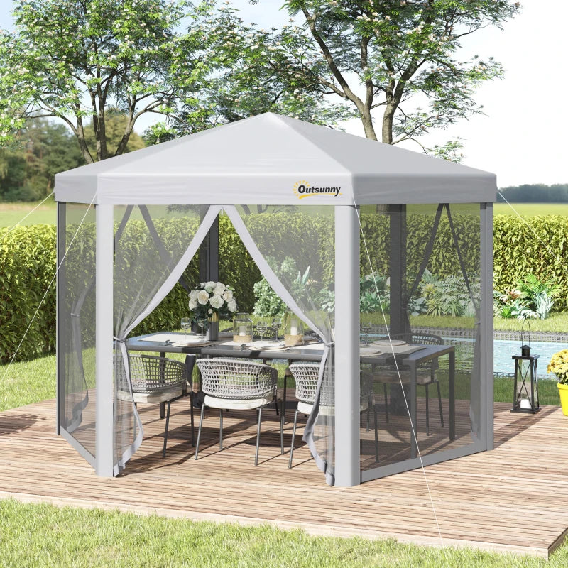 Grey 3m x 3m Hexagonal Pop Up Gazebo - Adjustable Height and Roller Bag