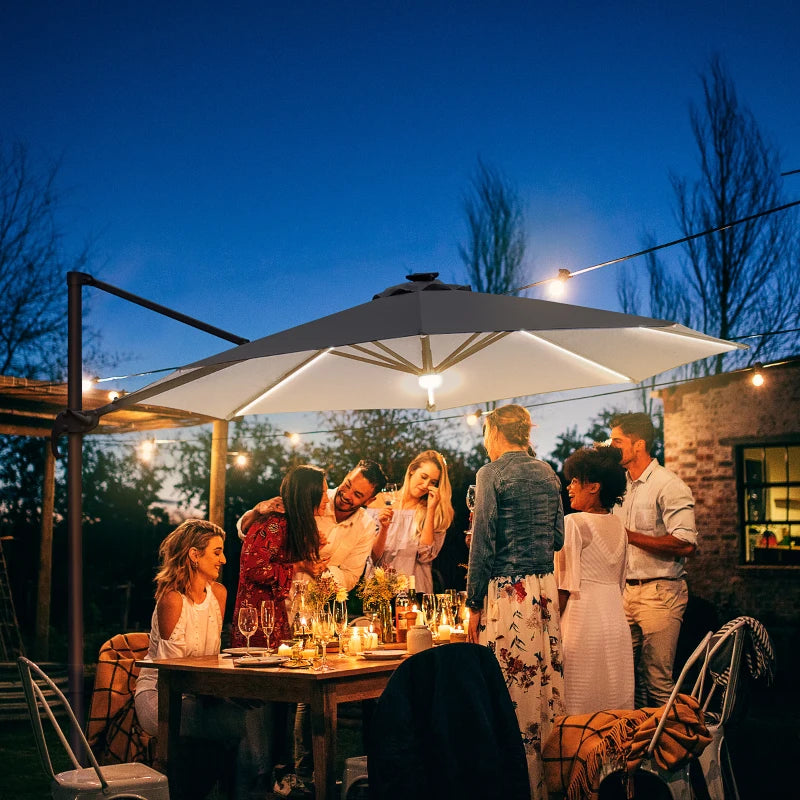 2.55H x 2.92m Grey Cantilever Parasol With Solar Powered LED Lights