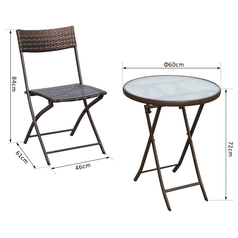 Brown 2 Seater Foldable Rattan Bistro Set