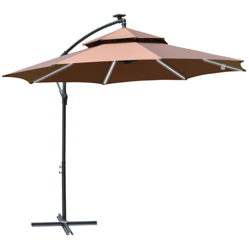 2.3H x 2.95m Coffee Parasol With LED Solar lights
