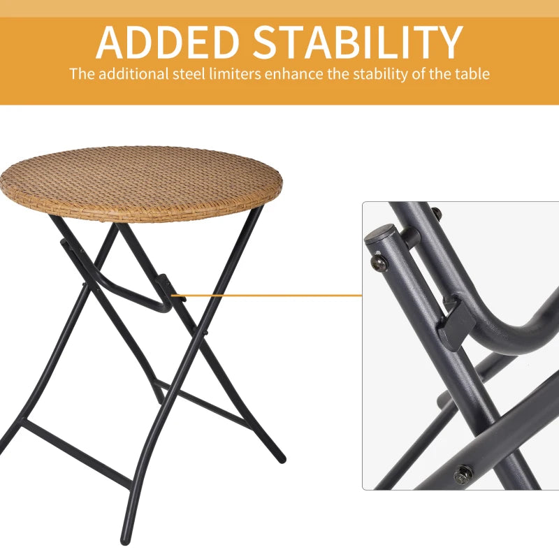 Natural Brown Wicker Bistro Set With Foldable Table