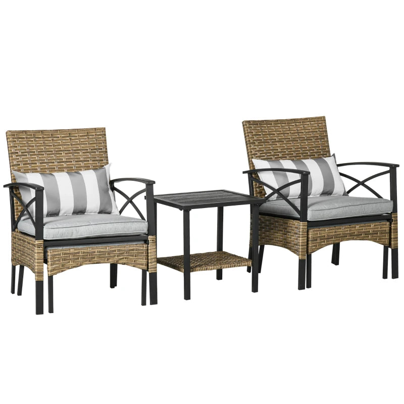 5 Piece Rattan Bistro Set With Footrests & Padded Outdoor Seating