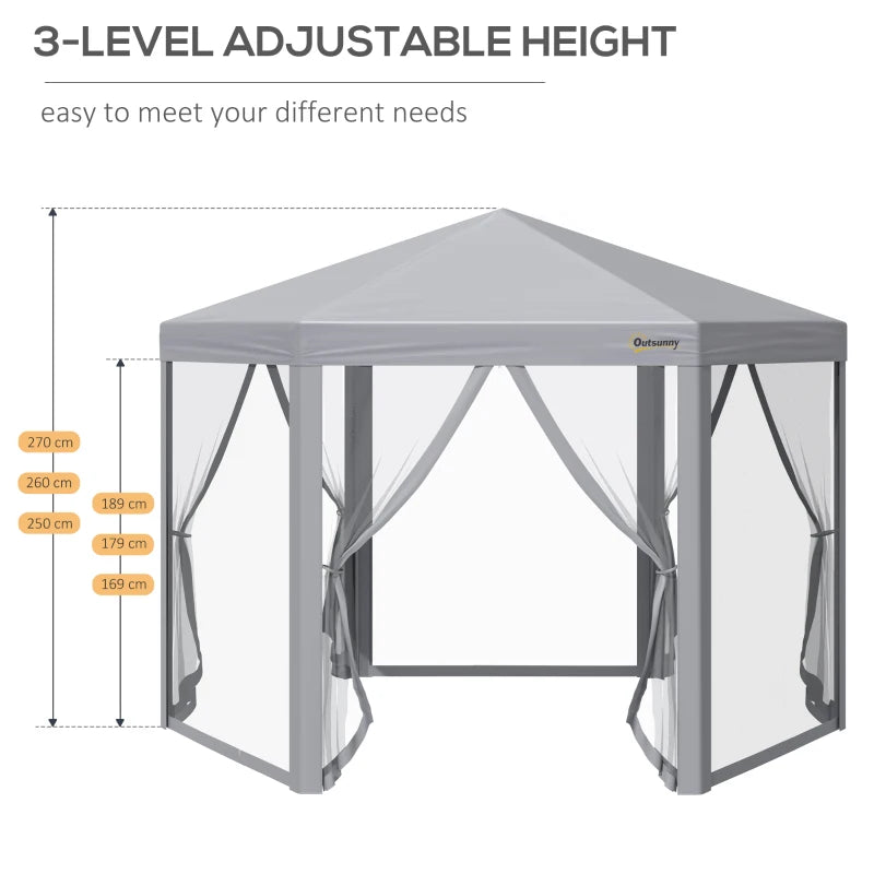 Grey 3m x 3m Hexagonal Pop Up Gazebo - Adjustable Height and Roller Bag