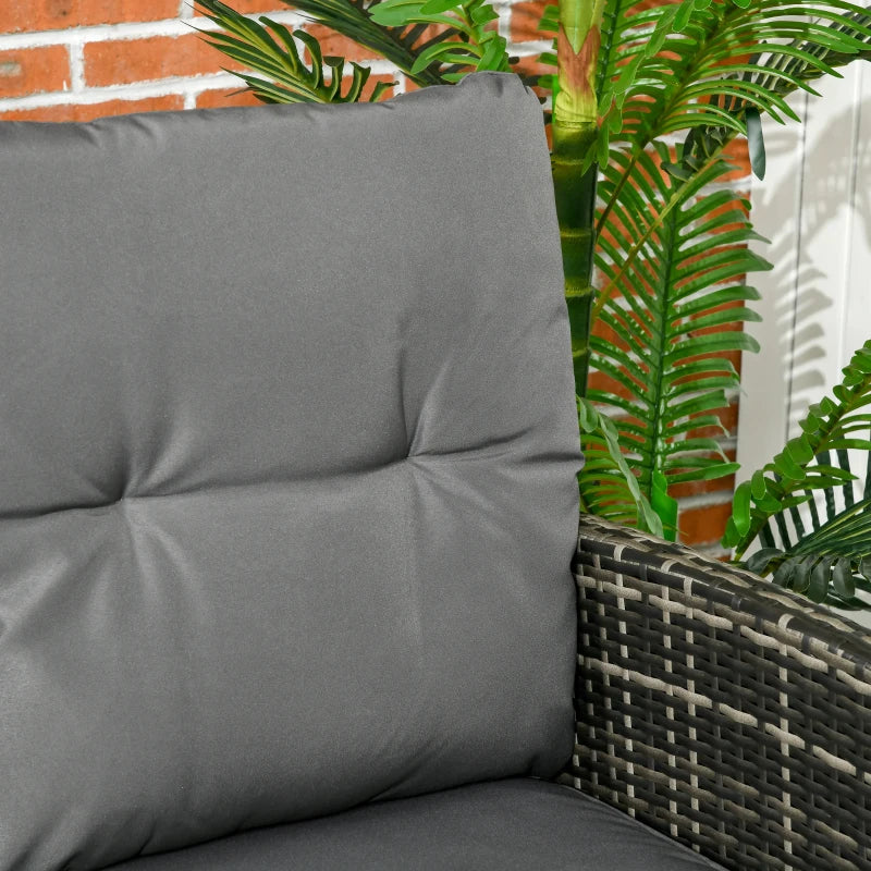 Grey Rattan Furniture Set - 2 Armchairs, 3-seater Wicker Sofa, 2 Footstools and Glass Table