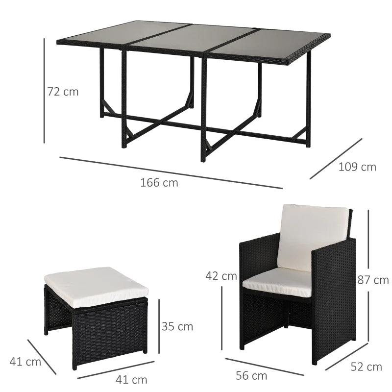 Black 11 Piece Rattan Dining Set With White Cushions