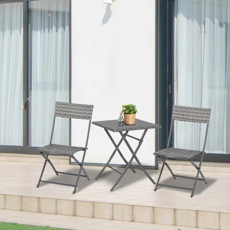 Grey 2 Seater Foldable Rattan Bistro Set With Square Table