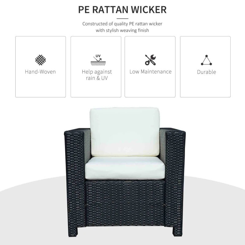 Black Single Seater Rattan Armchair with Armrests
