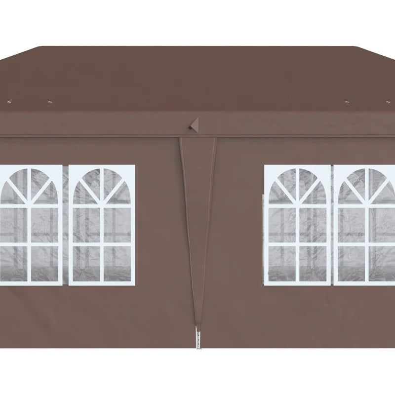 3m x 6 m Brown Pop Up Gazebo with Sides and Windows