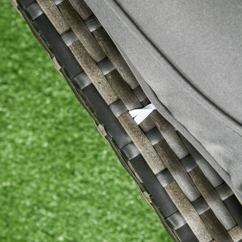 Grey Rattan Furniture Set - 2 Armchairs, 3-seater Wicker Sofa, 2 Footstools and Glass Table