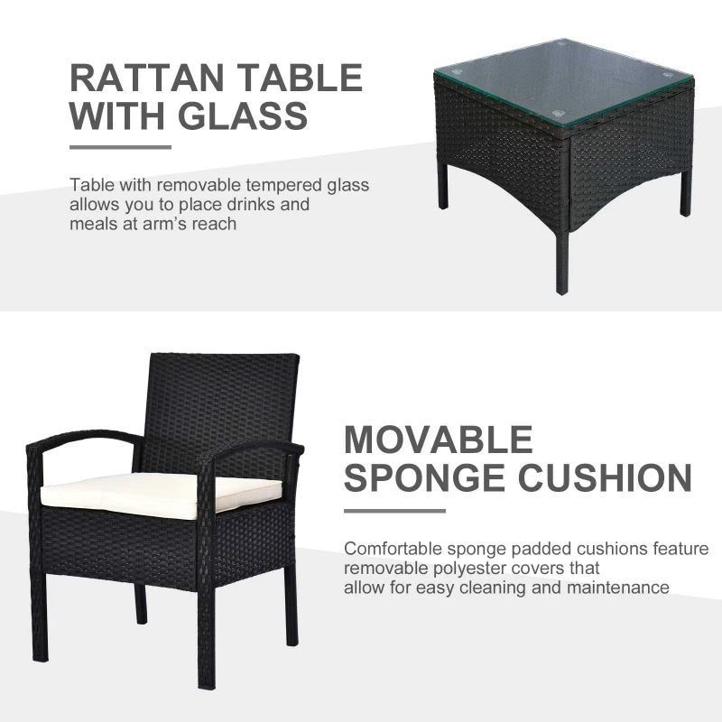 Black 2 Seater Rattan Bistro Set With Steel Frame