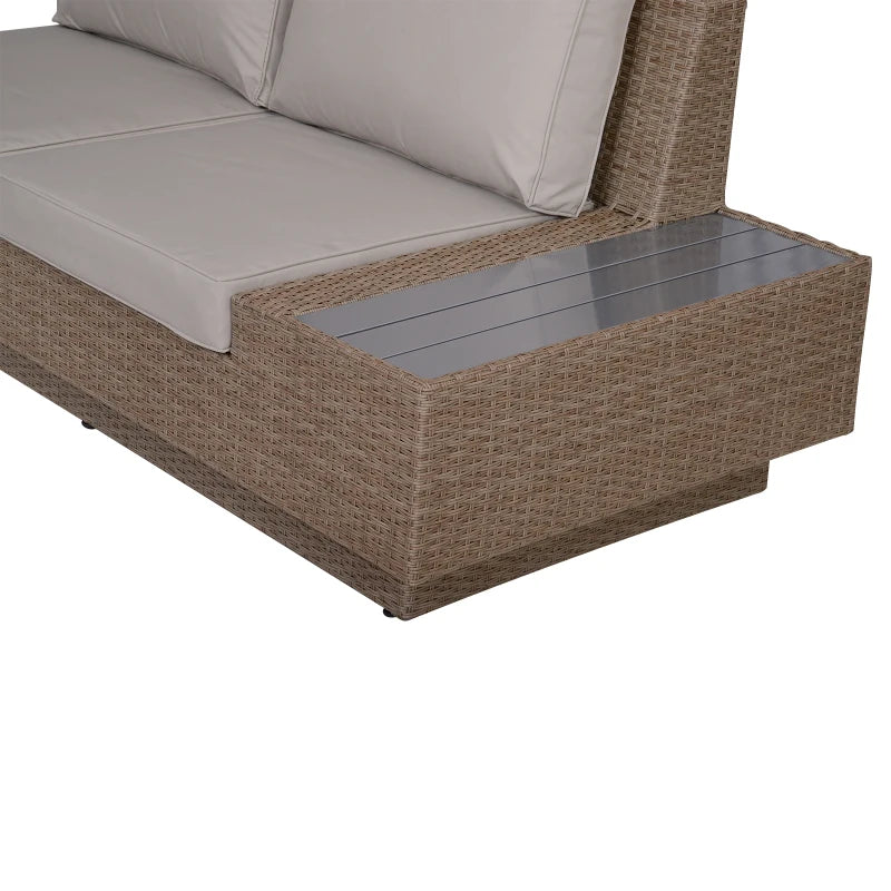 Beige 5 Seater Rattan Corner Sofa and Coffee Table Set