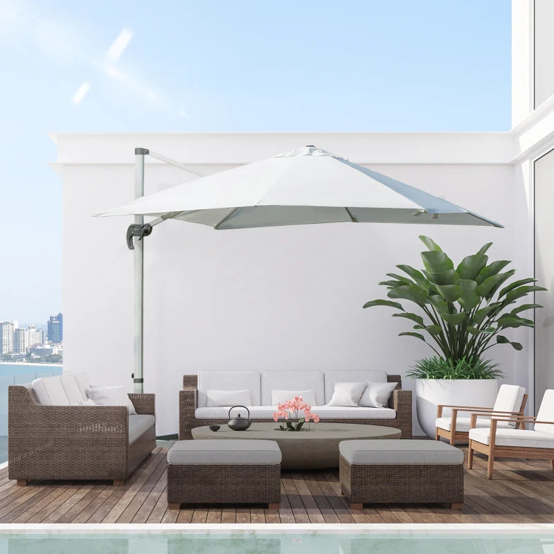 White 3m x 3m Cantilever Parasol With Aluminium Frame