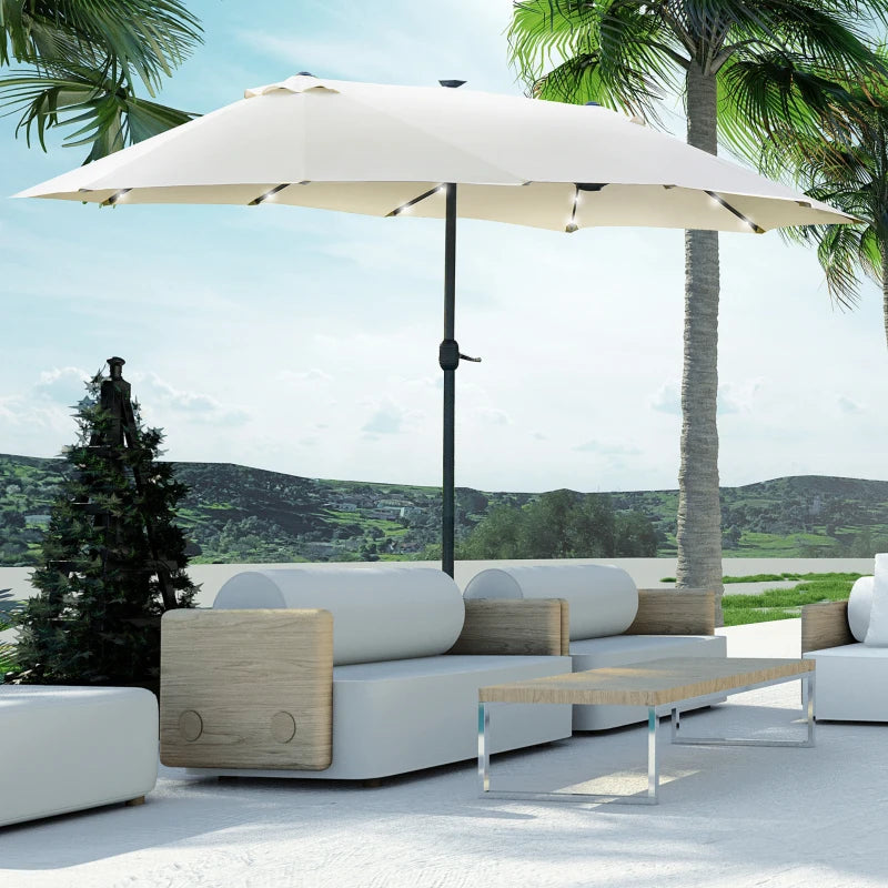 Cream White Double-Sided Sun Umbrella With LED Lights