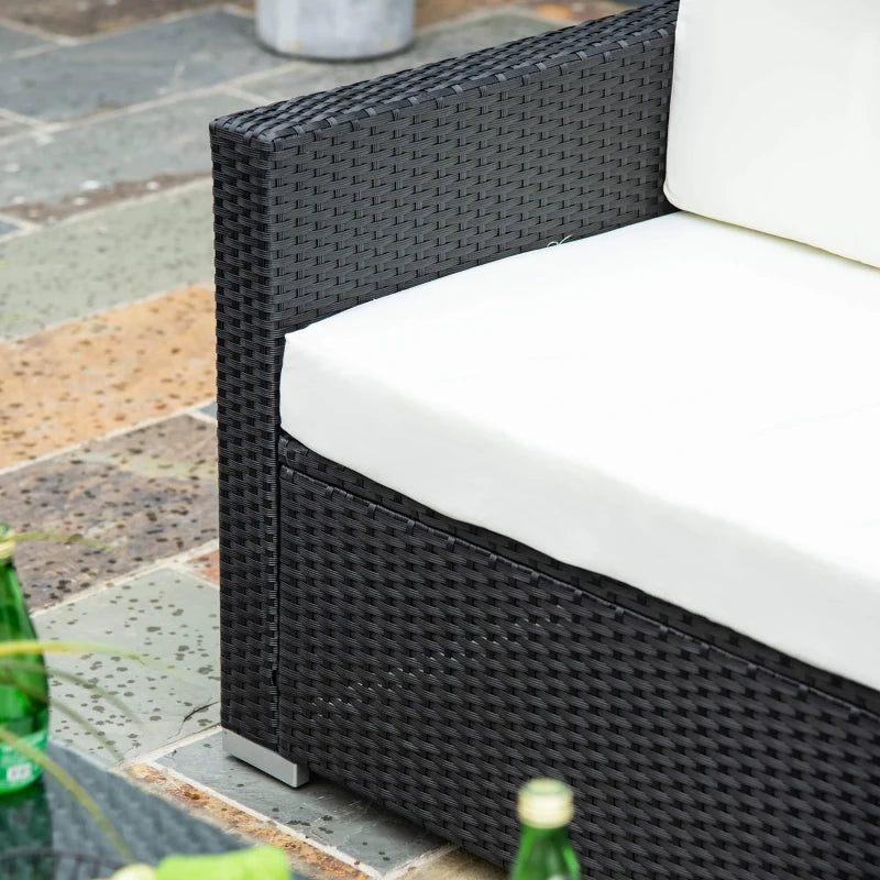 Black 4 Piece Rattan Furniture Set with Cream Cushions, 2 Armchairs and Glass Top Coffee Table