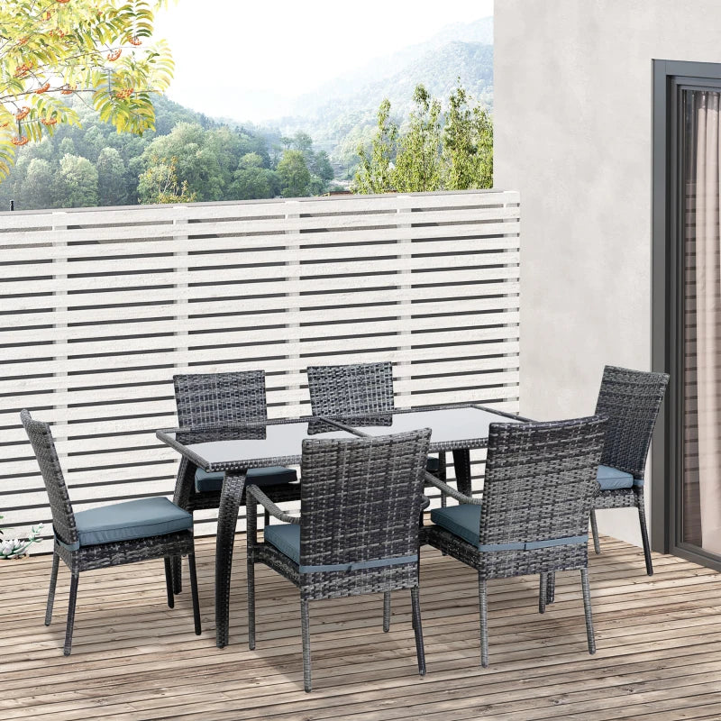 Grey 7 Piece Rattan Dining Set - 4 Armchairs & Extras