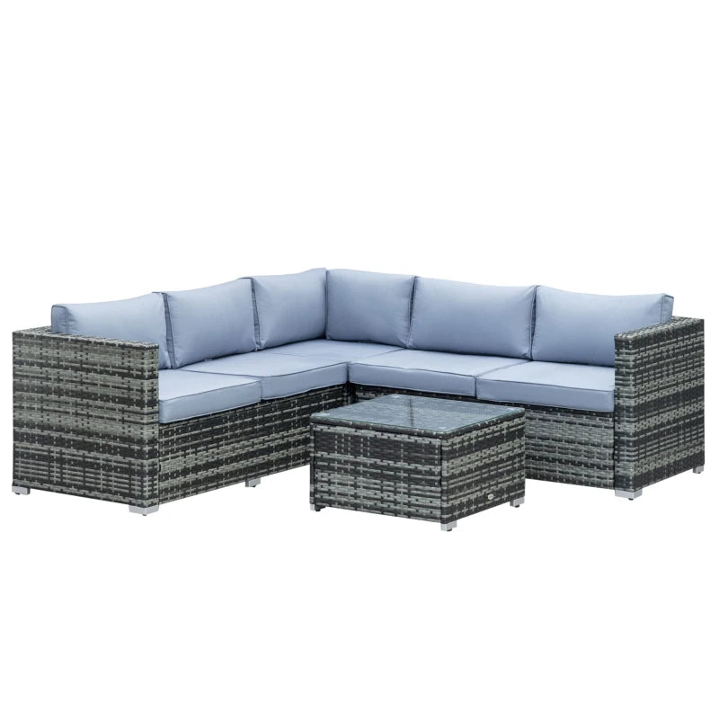 Outsunny 4 Pieces Rattan Garden Furniture Sets Wicker Patio Conservatory Dining Set with Corner Sofa Loveseat Coffee Table Cushions for Balcony Backyard Pool Grey