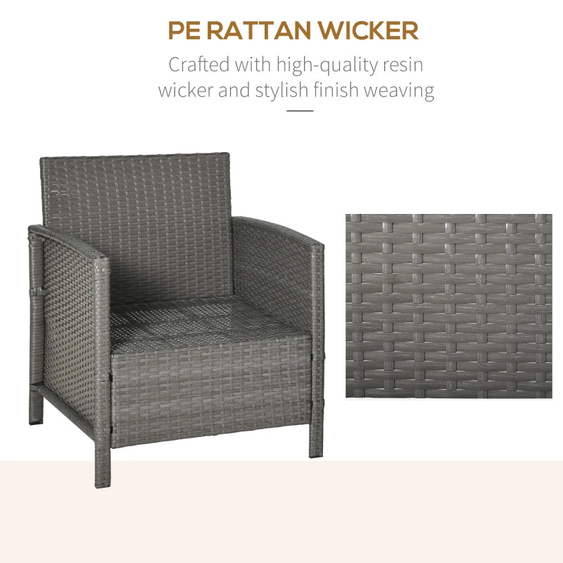 Light Grey Rattan Bistro Set With Cushions and Striped Pillows, Plus Glass Top Table